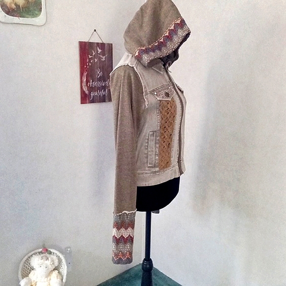 MISS ME SMALL OLIVE GREEN DENIM JACKET WITH HOODY - Picture 5 of 12